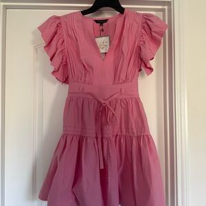 Pink Ruffle Sleeve Mini Dress | Fit & Flare | Size S